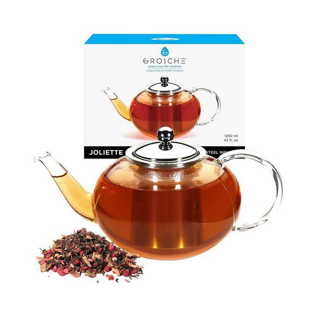 GROSCHE Joliette Hand Blown Glass Teapot with Stainless Steel Infuser, 42 fl oz Capacity