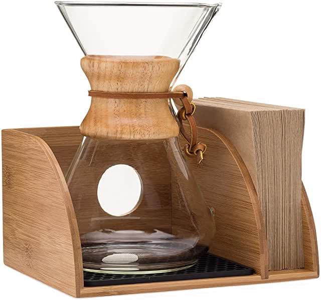 Chemex Coffee Maker Organizer with Silicone Mat | Eco-friendly, Durable & Water Resistant Bamboo | Designed for Baratza Encore Burr Grinders, Chemex Coffee Makers & Chemex Filters