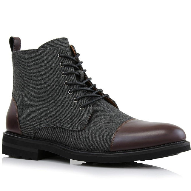 Polar Fox Brooke MPX806061 Grey Woolen and Leather Lace-up Fashion Chukka Boots with Zipper Closure