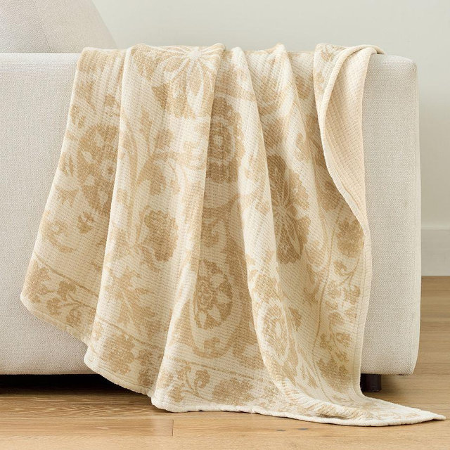 Amina Suzani Throw, Neutral/Ivory Multi, 50" x 60"
