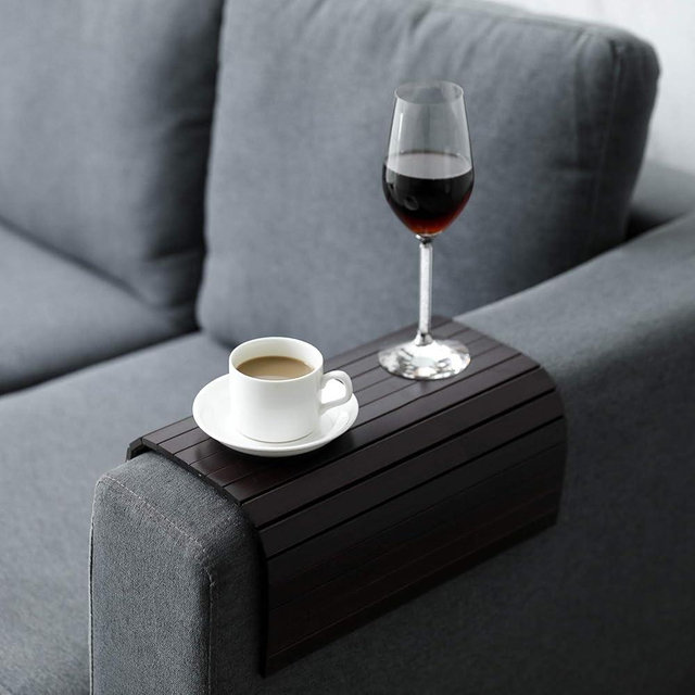 GEHE Sofa Arm Tray Table Flexible/Foldable Sofa Tray Couch arm table Perfect for Drink snacks Great arm tray for couch armrest (16.5" L x 13.25" W x 0.4" H, Mahogany)