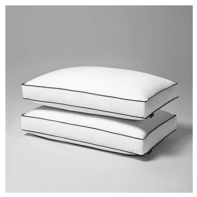 AmazingWell Feather Down Pillows Queen Size Set of 2, Hotel Quality Bed Pillows for Sleeping, Down Surrounded Soft Flat Gusseted Pillow for Back, Stomach or Side Sleepers, Flat/Soft, 20" x 30"