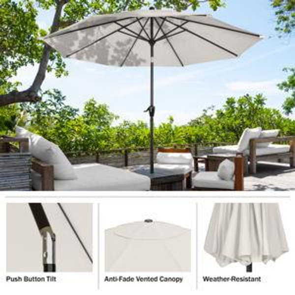 Kelton Patio Umbrella with Auto Tilt - 10' Easy Crank Outdoor Umbrella with Vented Canopy for Deck, Balcony, Porch, Backyard, or Pool by Pure Garden - Tan