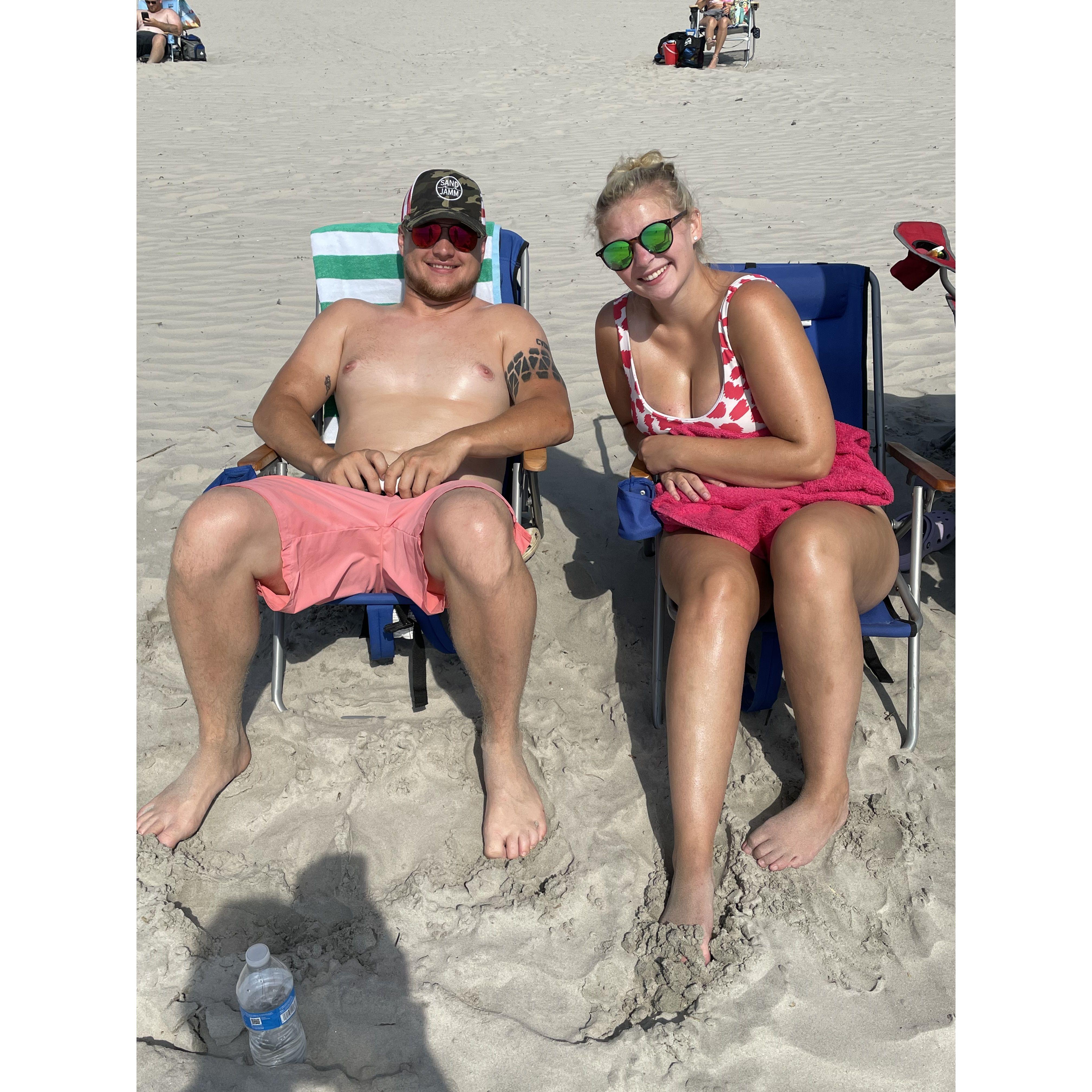 Teaching Jordan to RELAX and just lay on the beach