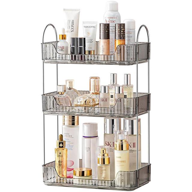 akinbas 3 Tier Bathroom Organizer Countertop Makeup Perfume Tray Skincare Organizer for Bathroom Dresser Vanity (Grey)