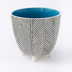 Art in the Forest Cachepot, Herringbone/Teal, 6"