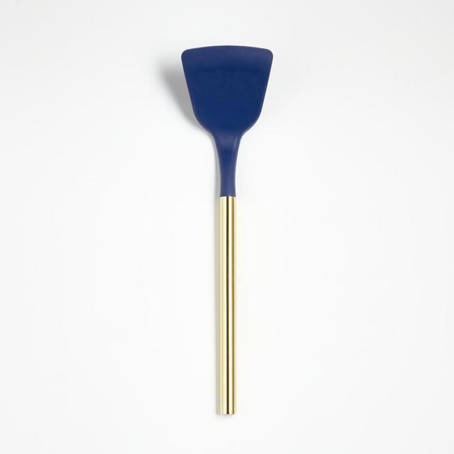 Wyn Blue Silicone Slotted Turner with Brass Handle
