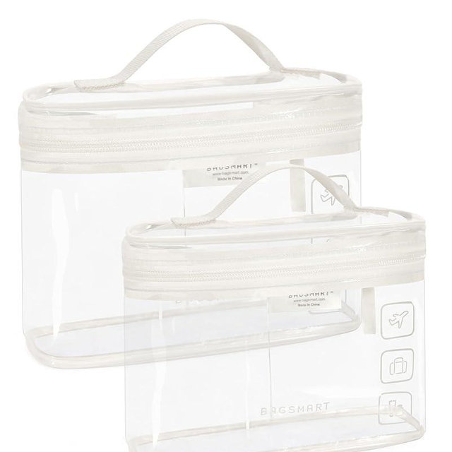 BAGSMART TSA Approved Toiletry Bag, 2 Pack Clear Makeup Cosmetic Bag Organizer, Quart Size Travel Bag for Toiletries, Carry-on Travel Accessories Essentials, White-2pcs