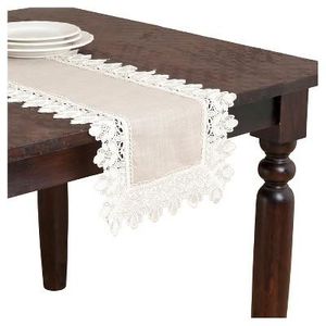Saro Lifestyle - Lace Trimmed Runner Taupe (16"x36")