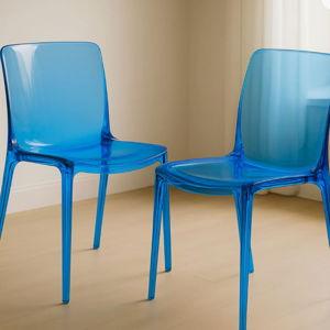 Lade Modern Lucite Dining Chairs – Fully Assembled Stackable Transparent Acrylic Chairs for Kitchen or Dining Room - Transparent Blue, Set of 2