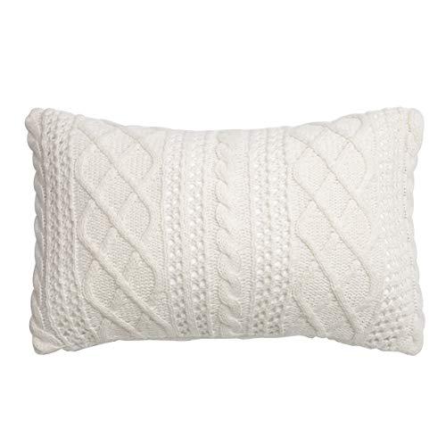 Lumbar Decorative Throw Pillow Cover Sweater Knit Rectangular Cushion Case for Couch, Chair, Bed and Home Accent Decor, 12 x 20 Inch / 30 x 50 cm Cream