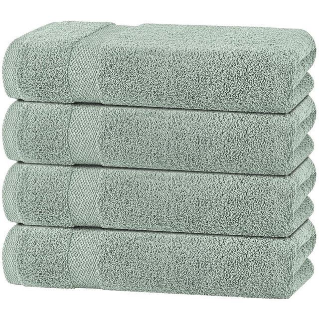 White Classic Green Bath Towels 27x54 Inch, Cotton Towel Set for Bathroom, Hotel, Gym, Spa, Soft Extra Absorbent Quick Dry 4 Pack