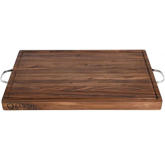 Babish Walnut Wood 24-Inch (1.6" Thick) Cutting Board w/Stainless Steel Handles