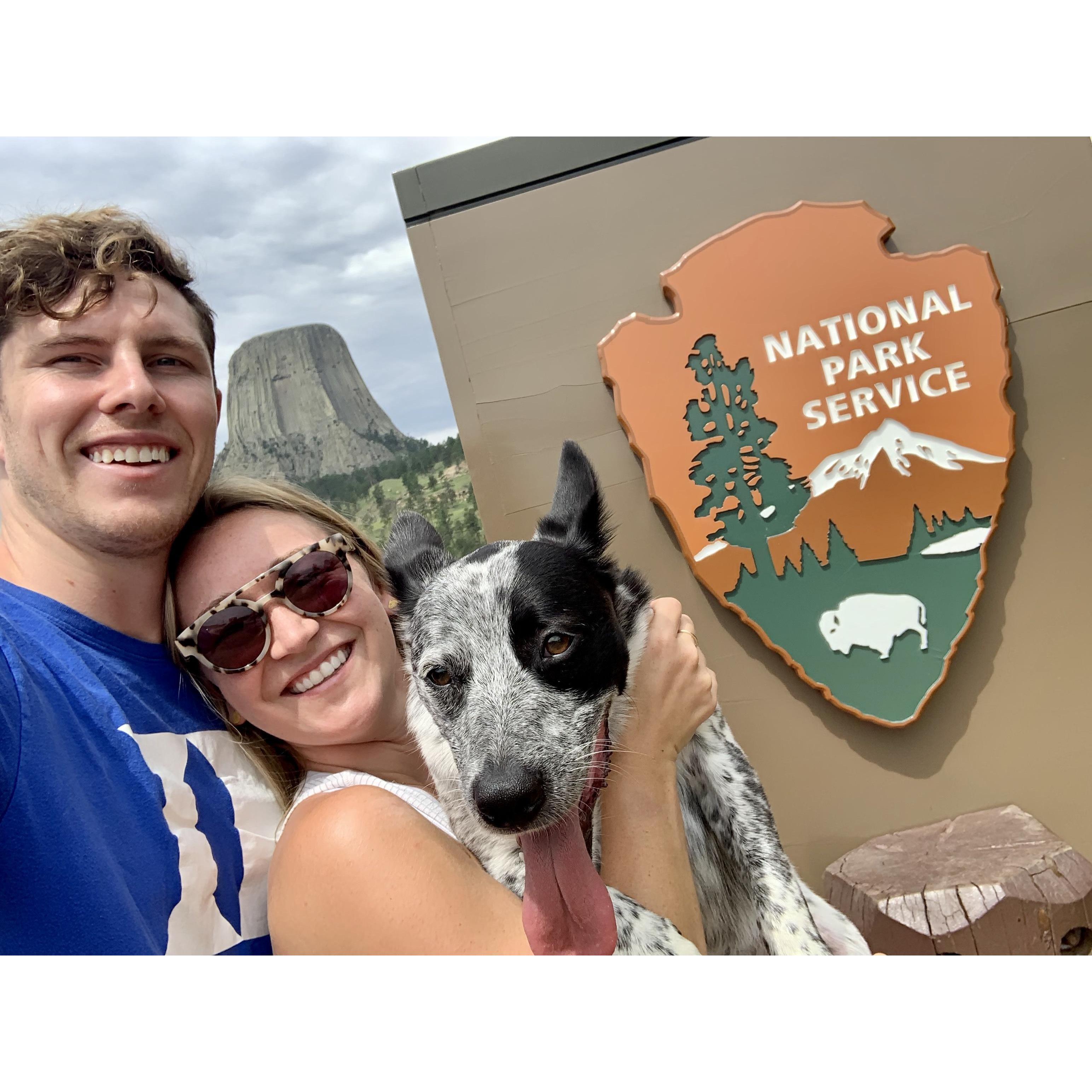 Taking selfies at Devil's Tower National Monument, Wyoming