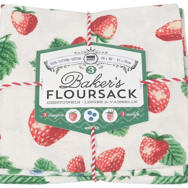 Now Designs Floursack Kitchen Dish Towels, Berry Patch, Set of 3