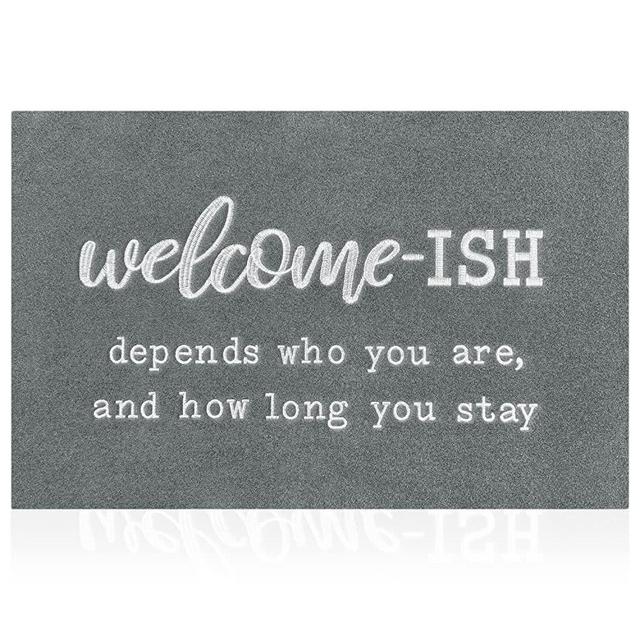 Welcome Mats Outdoor Front Door Mat Indoor Entrance with Non Slip Rubber Back Funny Welcome-ish Durable Doormats Entryway Decor for Home Farmhouse, Light Gray