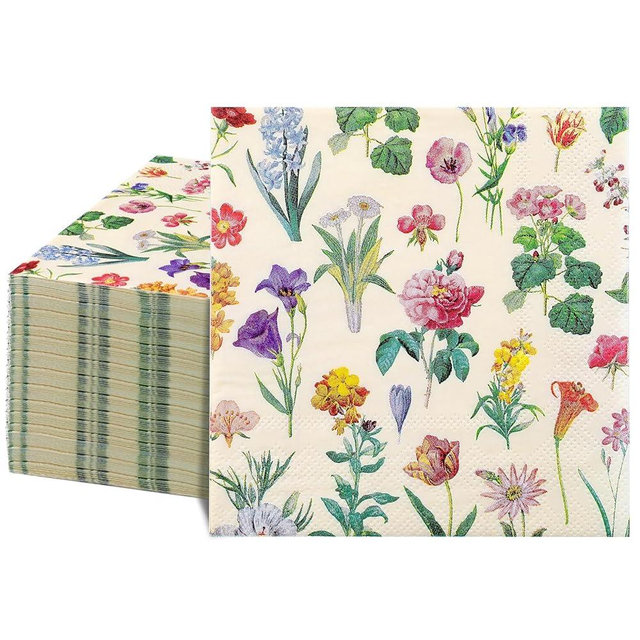 NatNarr 100 Pcs Floral Paper Napkins, 2-Ply Vintage Wildflower Cocktail Napkins Retro Decorative Decoupage Napkin Spring Dessert Beverage Napkin for Tea Party, Wedding, Birthday