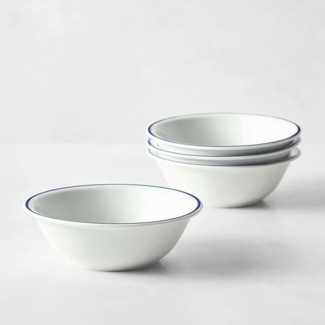 Apilco Tradition Porcelain Blue-Banded Cereal Bowls, Set of 4