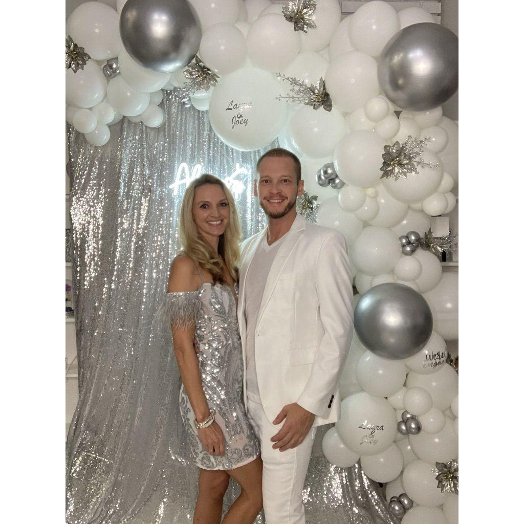 Our engagement party, themed as a "white party" from October of 2023