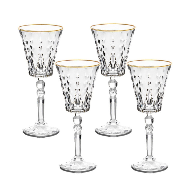 Lorren Home Trends Marilyn Gold-Tone Red Wine Goblets, Set of 4