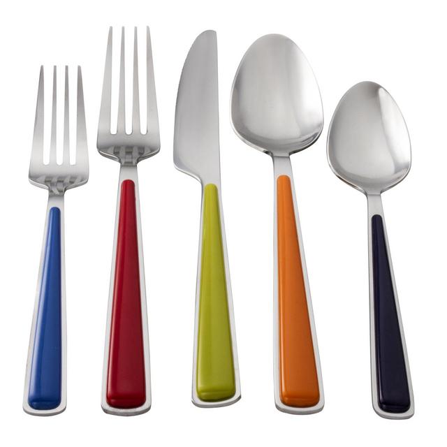 Fiesta 20-Piece Merengue Flatware Silverware Set, Service for 4, Stainless Steel/ABS, Includes Forks/Knives/Spoons, Multi