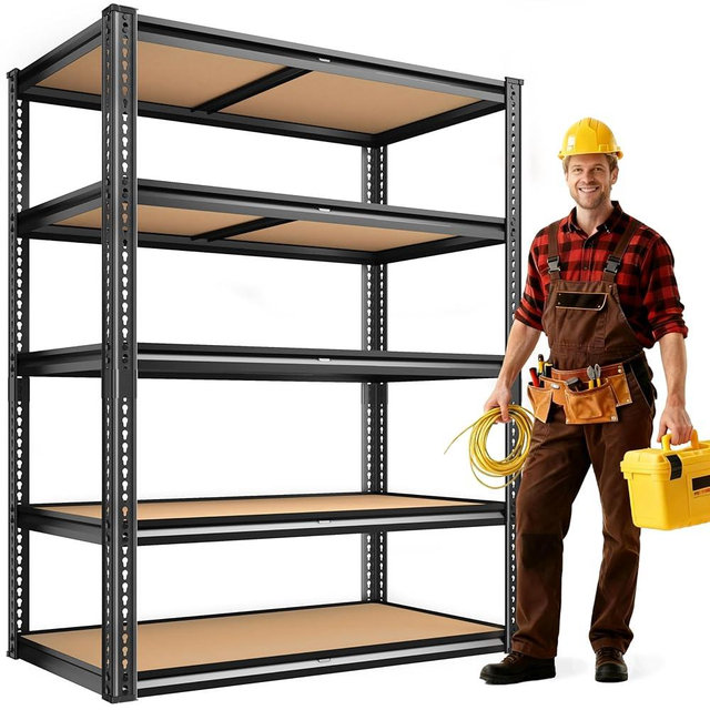 ROOMFAVE 2050LBS Storage Shelves Heavy Duty 5 Tier Garage Storage Shelving, Adjustable Metal Shelving Unit Utility Rack Shelf for Warehouse, Pantry, Closet, Kitchen 72" H x 35.56" W x 16" D, Black