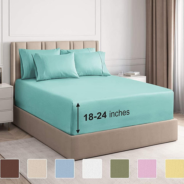 Extra Deep Pocket Sheets - 6 Piece Sheet Set - Queen Sheets Deep Pocket- Extra Deep Pocket Queen Sheets - Deep Fitted Sheet Set - Extra Deep Pocket Queen Size Sheets - Easily Fits Extra Deep Mattress