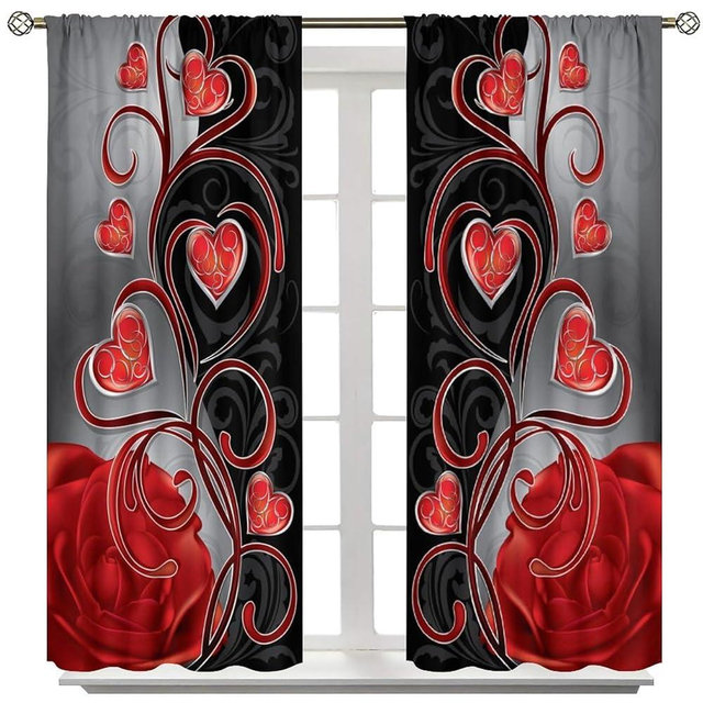 Red Rose Curtains, Romantic Rose Print Blackout Curtains Burgundy Red Rustic Retro Flower Window Treatments for Women Girls Home Decor Floral Drapes 2 Panels,42x54 Inch