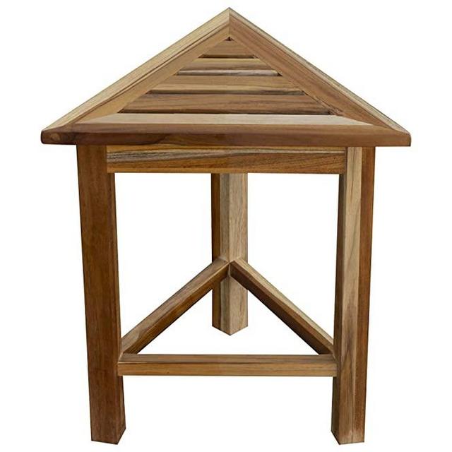 Fully Assembled EcoDecors Flexi Triangle Teak Shaving Shower Stool Bathroom Shelf Chair Caddy Use for Corner Bathroom Seat or Storage 14.5 Inch Radius