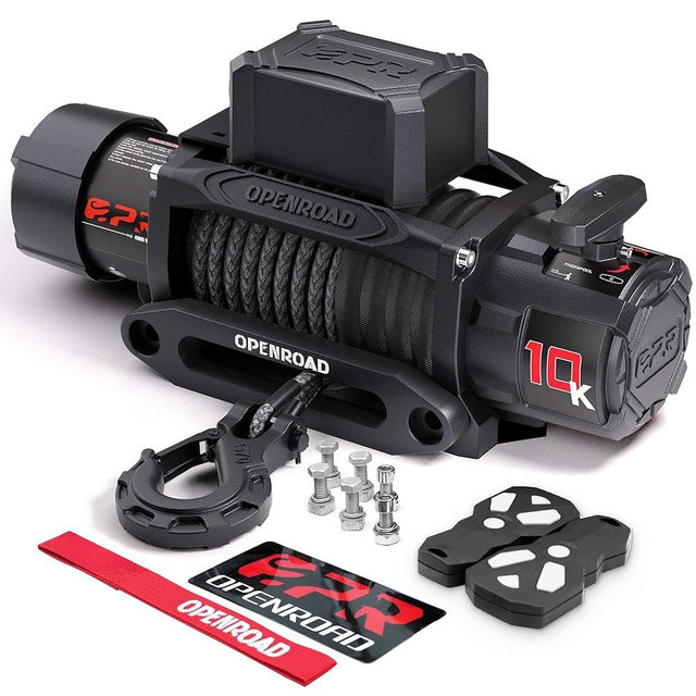 OPENROAD 10000 lbs Winch with Synthetic Rope and 2 Wireless Remotes -Panther Series 3S