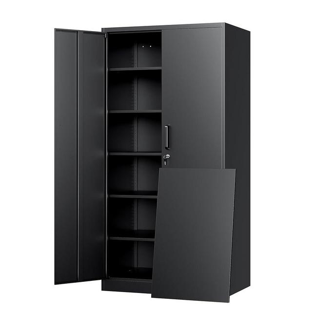 Yizosh Metal Storage Cabinet with Lock - 72" Garage Storage Cabinet with 2 Locking Doors and 5 Adjustable Shelves, Black Steel Lockable File Cabinet for Office,Home,Garage