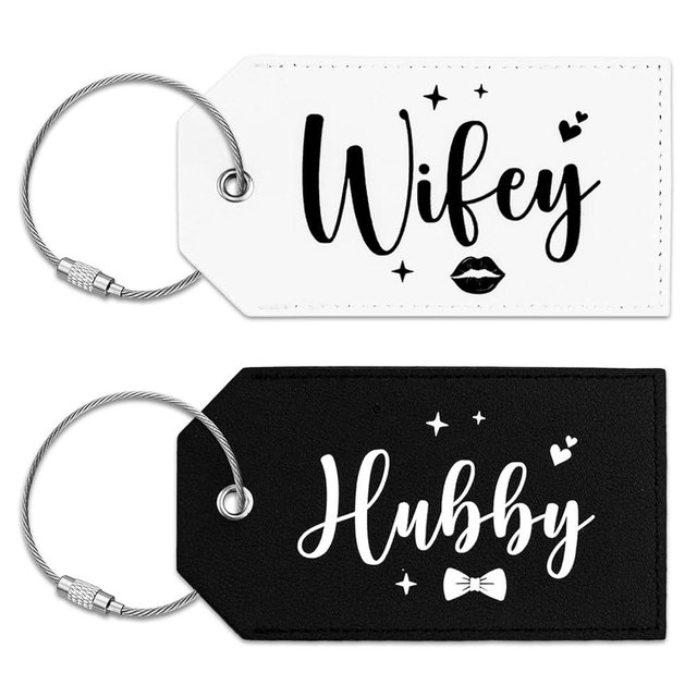 Hubby and Wifey Luggage Tags Set for Couples Honeymoon Travel Essentials Bridal Shower Gifts Engagement Gifts for Couples Travel Gifts for Couple Honeymoon Gift Just Married Gift