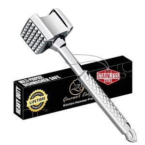 Stainless Steel Meat Tenderizer Tool, Premium Meat Mallet with Non-Slip Grip, Dual-sided Kitchen Mallet Ideal for Tenderizing Steak, Poultry & Chicken Cutlet, Dishwasher Safe with Lifetime Replacement