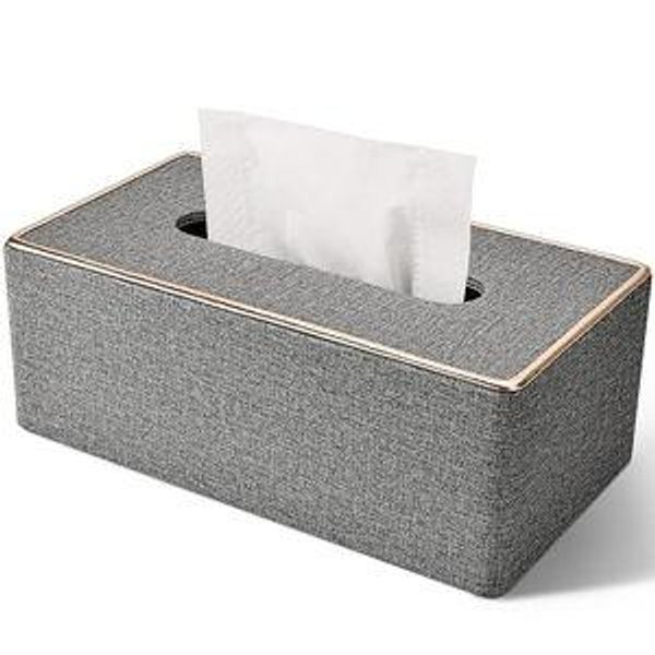 Tissue Box Cover Rectangular, PU Leather Tissue Box Holder for Kleenex,Napkin,Tissue Box Covers Rectangle for Bathroom Car Home Office Decorative 9.84"X5.23"X3.77" Grey