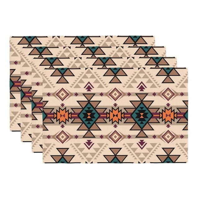 HEROARMOUR Aztec Print Placemats Set of 4 Double Side Native American Place Mats Washable Western Tribal Table Mats Heat Resistant Non-Slip for Indoor Outdoor Kitchen Party Decor 12"x18"