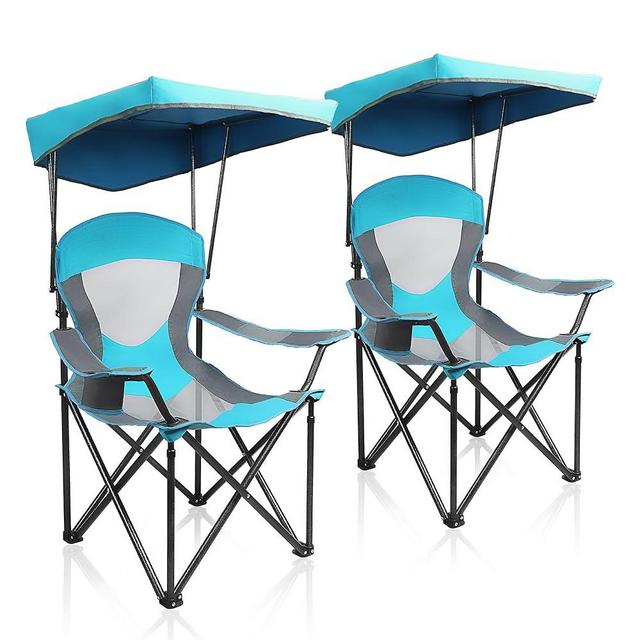 ALPHA CAMP Heavy Duty Canopy Camping Chair, 350 lbs Capacity Oversized Folding Chair with Adjustable Sunshade, Portable Sunshade Chair with Cup Holder for Beach, Fishing, Outdoor