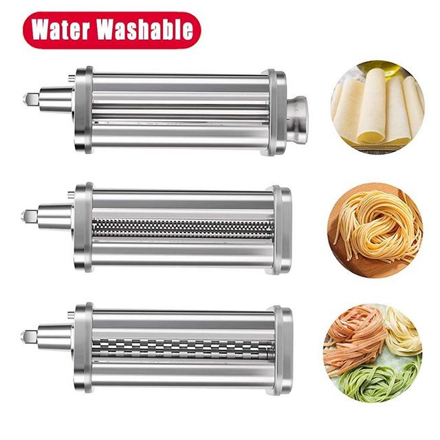 Pasta Maker Attachments for KitchenAid Mixer Accessories, Fresh Pasta Roller  Cutter Press Noodle Maker Machine for Cuisinart Stand Mixer, 3Pcs Stainless  Steel Washable Easy Use With Brush 