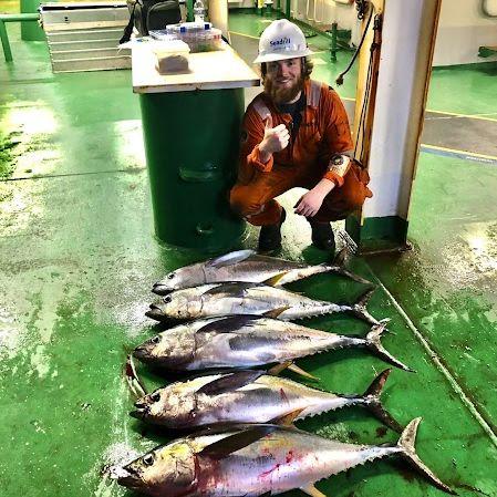 Jake tuna fishing on the drilling rig, freezer was stocked for months!