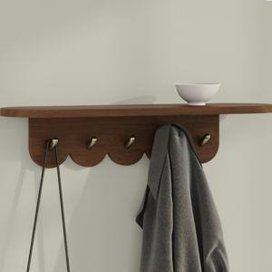 Shelly 24.5" Shelf And Coat Rack - Brass And Walnut