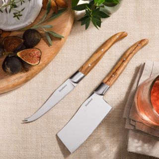 2-Piece German Steel Cheese Knife Set with Olive Wood Handles