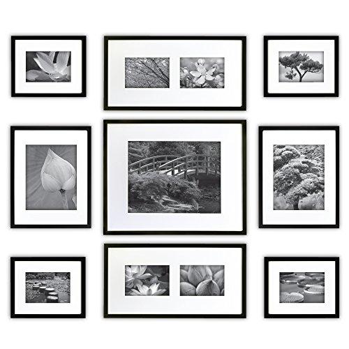 Gallery Perfect 9 Piece Black Photo Frame Gallery Wall Kit with Decorative Art Prints & Hanging Template