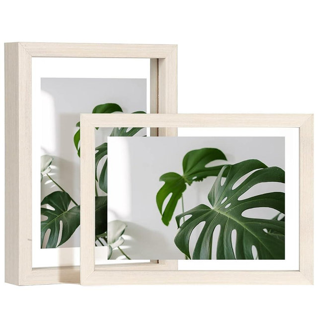 Egofine 5x7 Floating Frames Set of 2, Double Plexiglass Picture Frame, Made of Solid Wood Display Any Size Photo up to 5x7, Wall Mount or Tabletop Standing, Beige