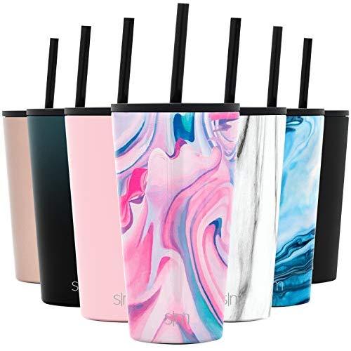 Simple Modern 16oz Classic Tumbler with Straw Lid & Flip Lid - Travel Mug Gift Vacuum Insulated Coffee Beer Pint Cup - 18/8 Stainless Steel Water Bottle Pattern: Pink Sea Marble
