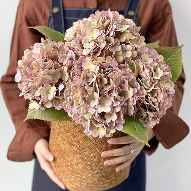 JINWOE 4Pcs Purple Vintage Boho Faux Hydrangea Flowers, 21" Real Touch Fall Artificial Hydrangea,Fake Silk Flowers for Dinning Tables Party Outdoor Home Cemetery Kitchen Wedding Bouquet Halloween
