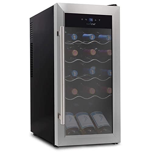 18 Bottle Wine Cooler Refrigerator - White Red Wine Fridge Chiller Countertop Wine Cooler - Freestanding Compact Mini Wine Fridge 18 Bottle w/Digital Control, Stainless Steel Door - NutriChef PKCWC18