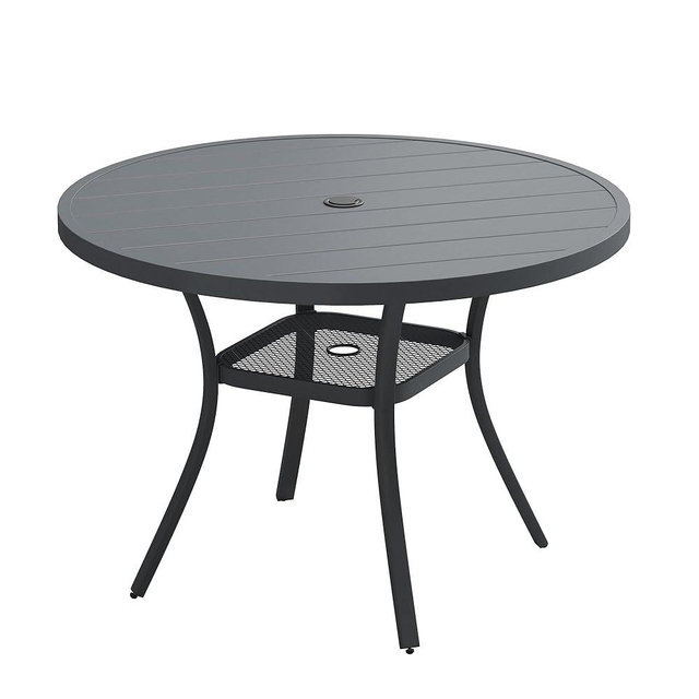VICLLAX 41.2"x 28" Outdoor Round Patio Table for Lawn Garden, All Weather Metal Round Patio Dining Table with Adjustable Umbrella Hole, Patio Table for 4 Person, Grey Tabletop