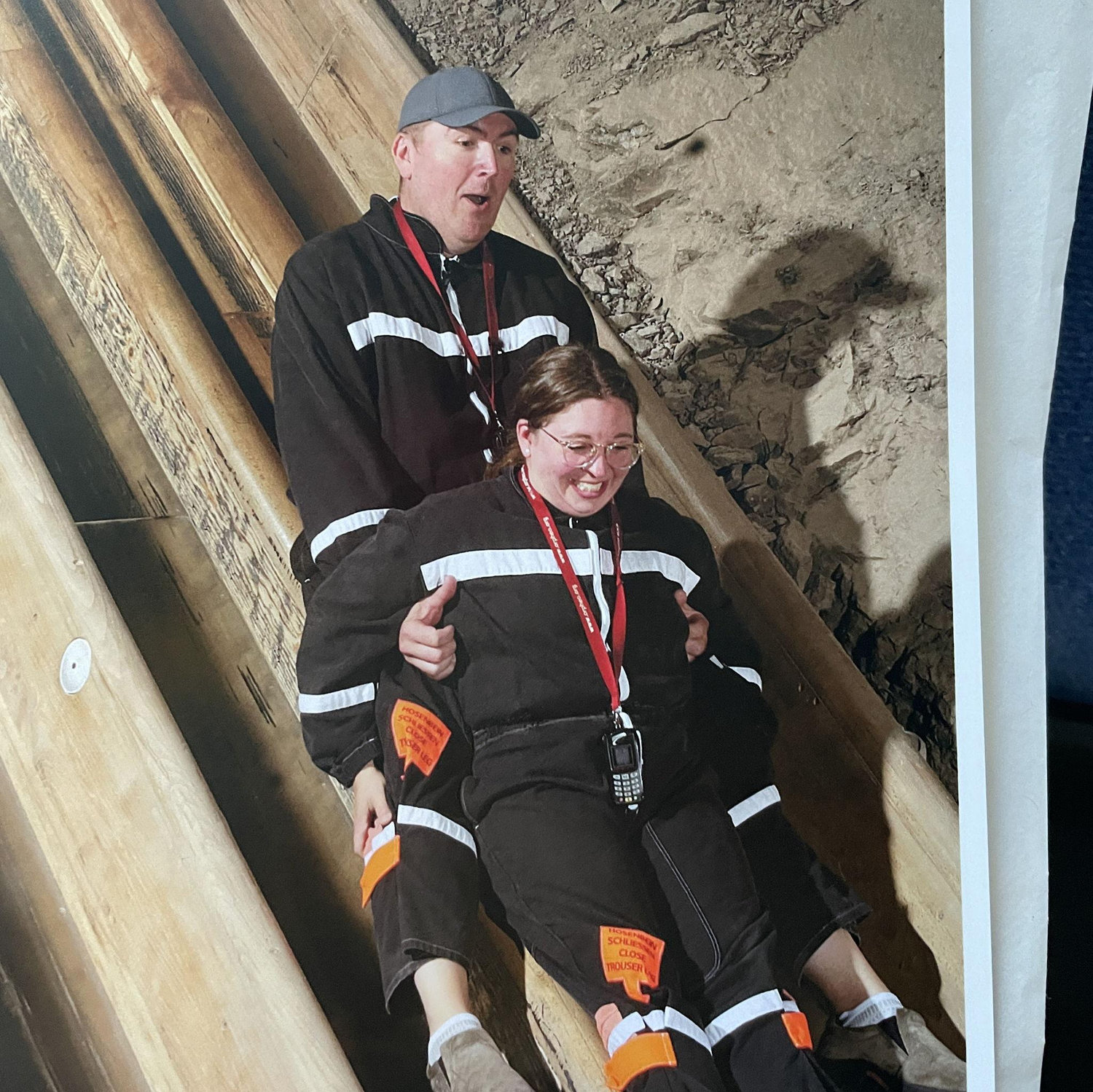 Heading down the slide on the Salzburg Austria salt mine tour!