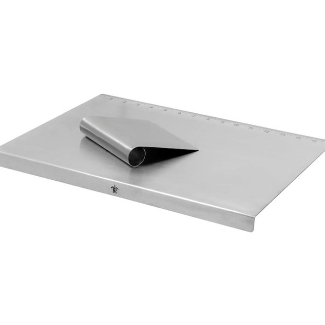 Stainless Steel Cutting Board with Lip | With Measuring Scale and Free Dough Cutter for Kitchen Needs | Countertop Large Metal Baking Board | Meat Chopping | Dishwasher Safe, 15.74 in | Easter Gifts