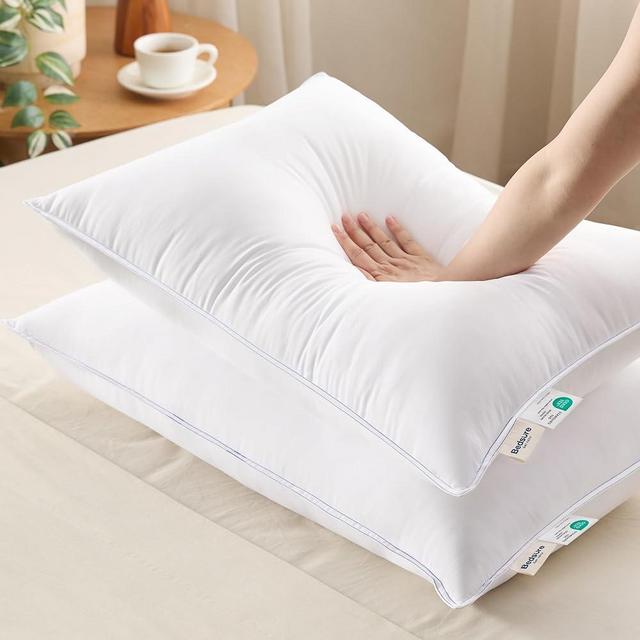 Bedsure Soft Pillows Queen Size Set of 2 - Prewashed Cotton-Like Fluffy Pillows 2 Pack, Queen Pillows Set of 2 with Breathable Cover & Down Alternative Filling for Back, Side or Stomach Sleepers