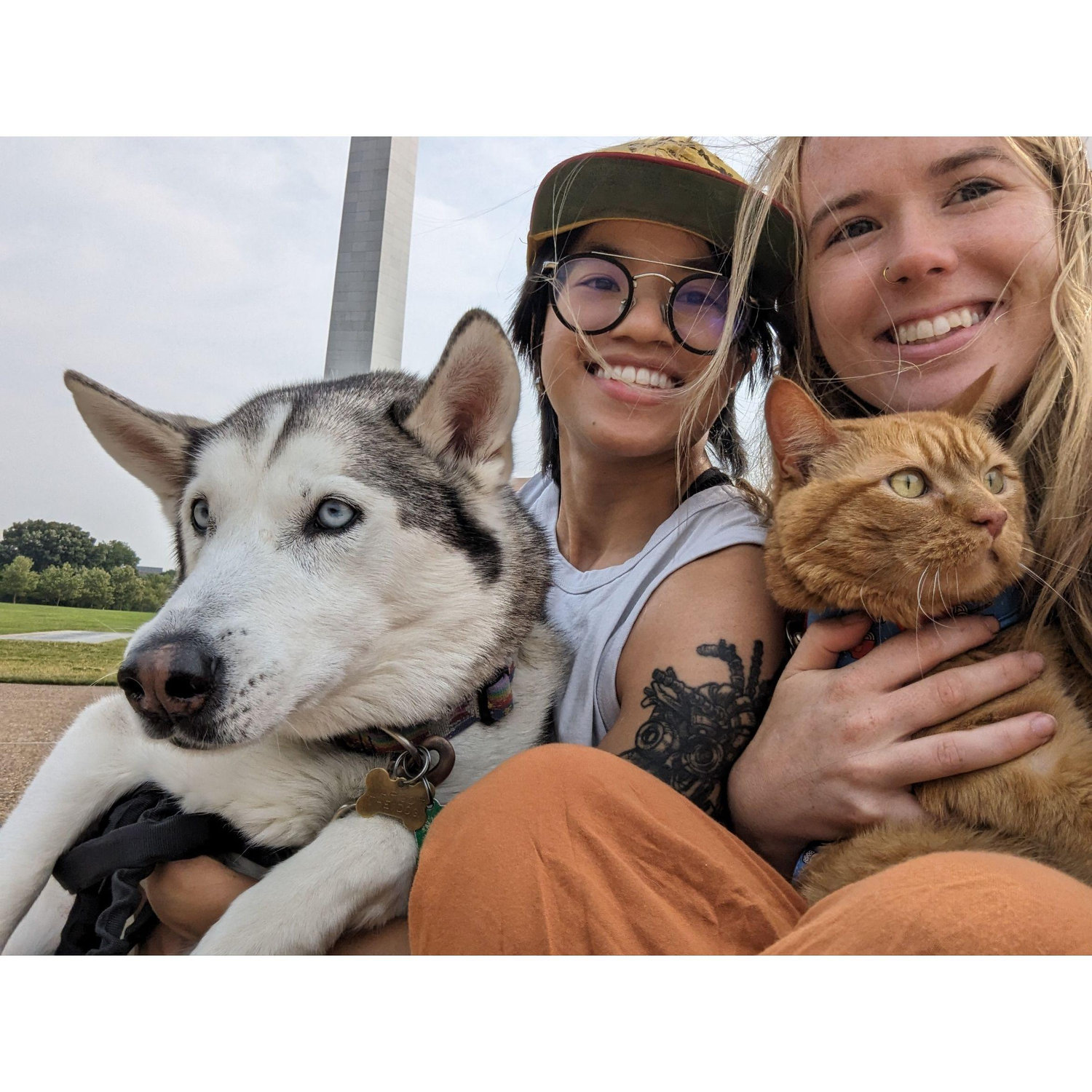 Taking a break with the whole family at the Gateway Arch in St. Louis moving from Baton Rouge to Chicago in June, 2023.